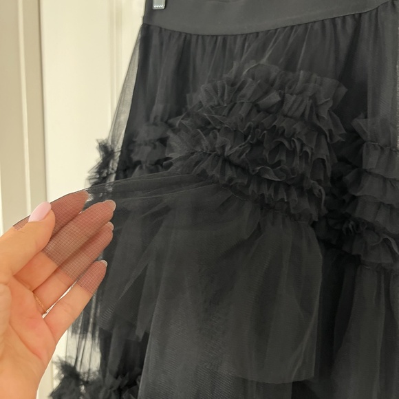 Black Layered Tulle Ruffle Midi Skirt – One Size - Picture 6 of 11